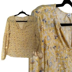 Gap Yellow Blouse with Neutral Color Flowers Medium M